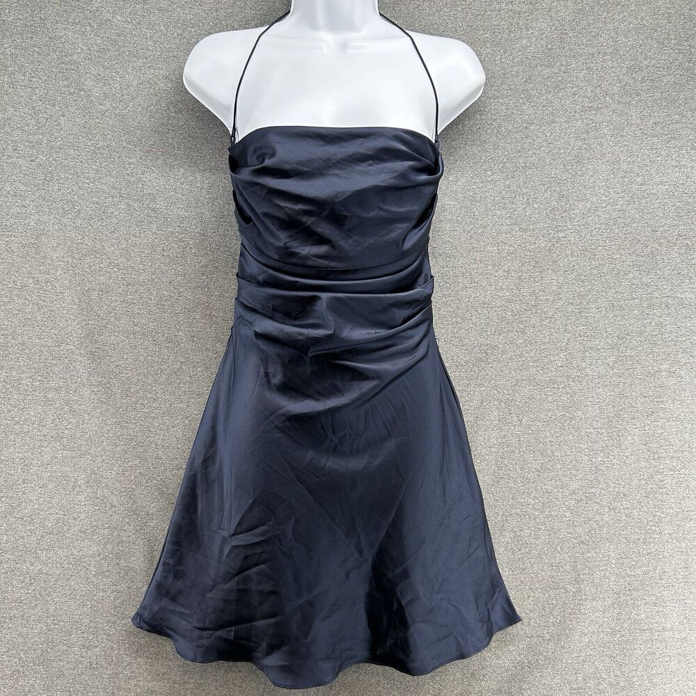 Dance & Marvel Halter Slip Cocktail Dress Womens Medium Navy Blue Strappy Back
